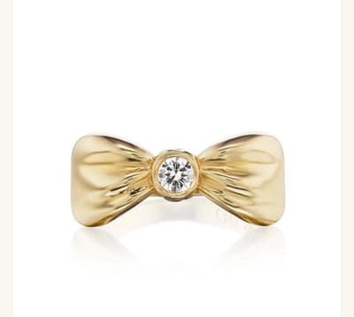 Gold Bow Ring with Center CZ Stone – Fashion Statement Ring, Size 10