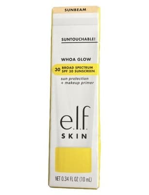 e.l.f. Whoa Glow Primer SPF 30 Tinted Sunscreen Sheer Peach Shimmer 0.34 Fl Oz