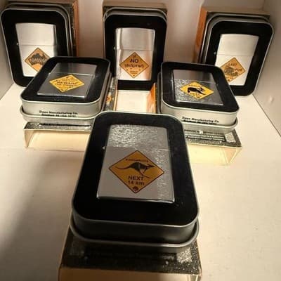 Zippo Roadsign Australia Lighter Collection Set of 6 Kangaroos Koalas New in Tin