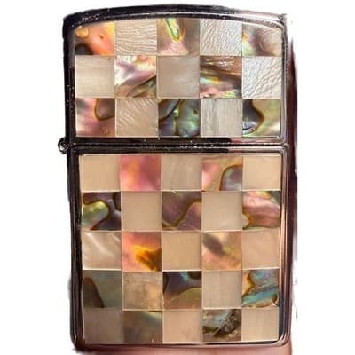 Zippo 2002 Mother of Pearl Abalone Checkerboard Lighter Vintage USA Made F 02