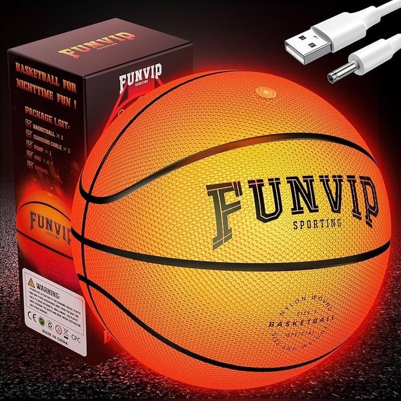 FUNVIP Rechargeable LED Light Up Basketball - Official Size 7 Glow in the Dark N