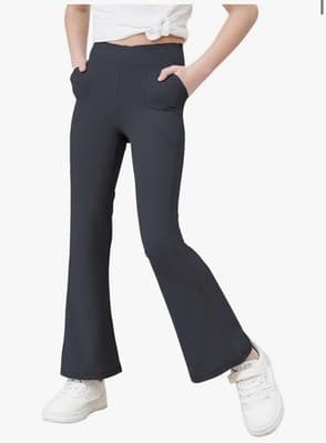 Black Cherry Girls Flare Leggings – Bootcut Yoga Pants w/ Pockets Size 110