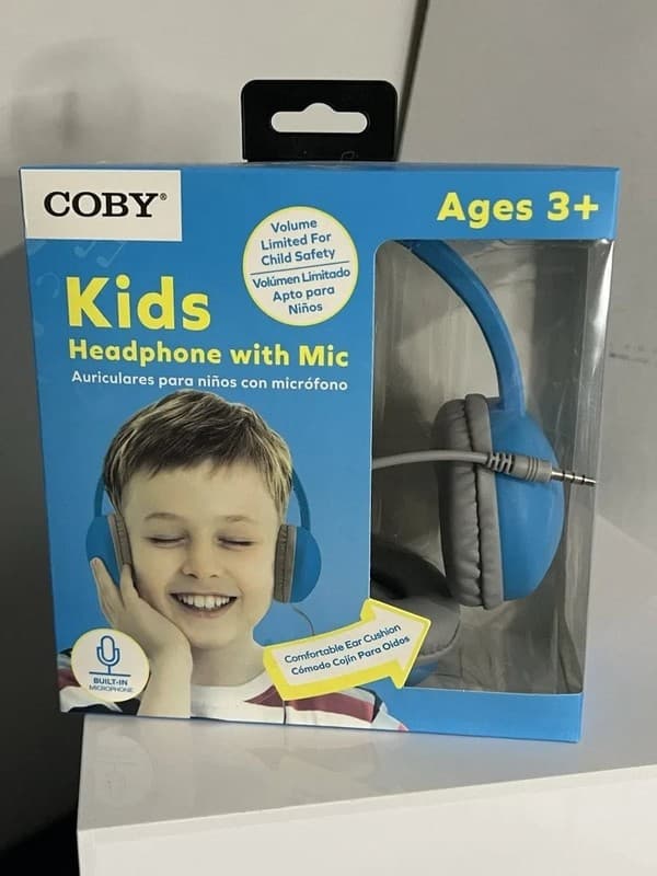 Coby CVHK851BL Kids Wired Headphones with Mic Volume Limiting Blue