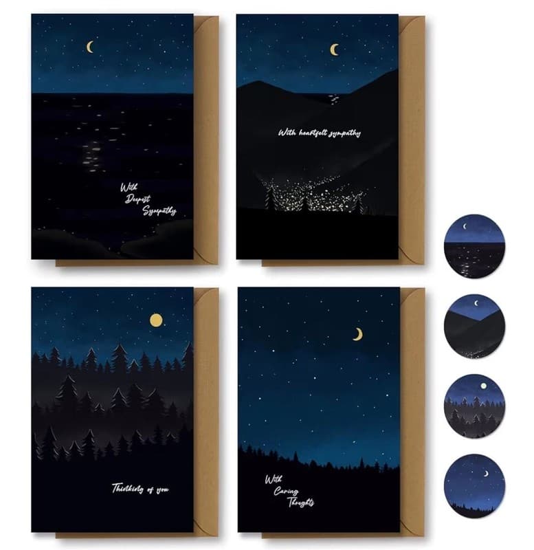 Liheheca 24-Pack Night Landscape Sympathy Cards with Envelopes and Stickers