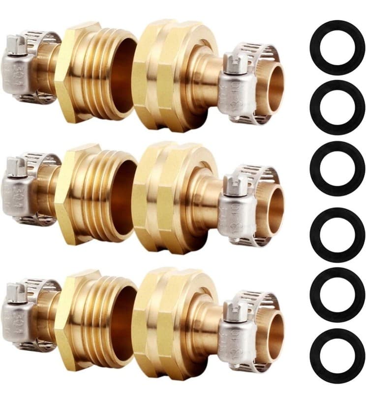 Twinkle Star Solid Brass Garden Hose Repair Connector with Clamps, Male and Fema