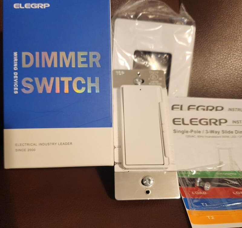 ELEGRP Single-Pole or 3-Way Slide Dimmer Switch - White LED/CFL/Incand - New