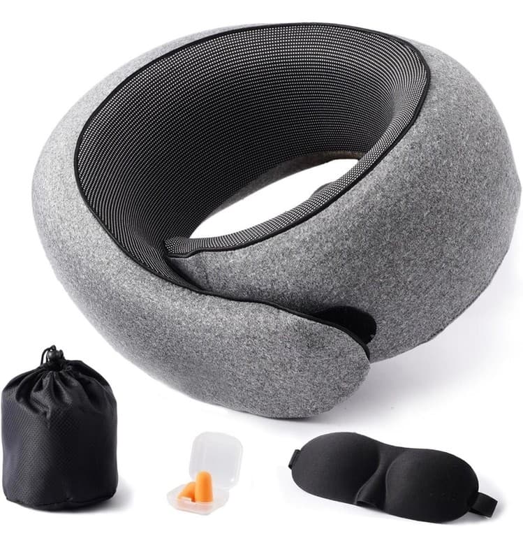 Ergonomic Memory Foam Travel Neck Pillow Set with 3D Eye Mask and Earplugs