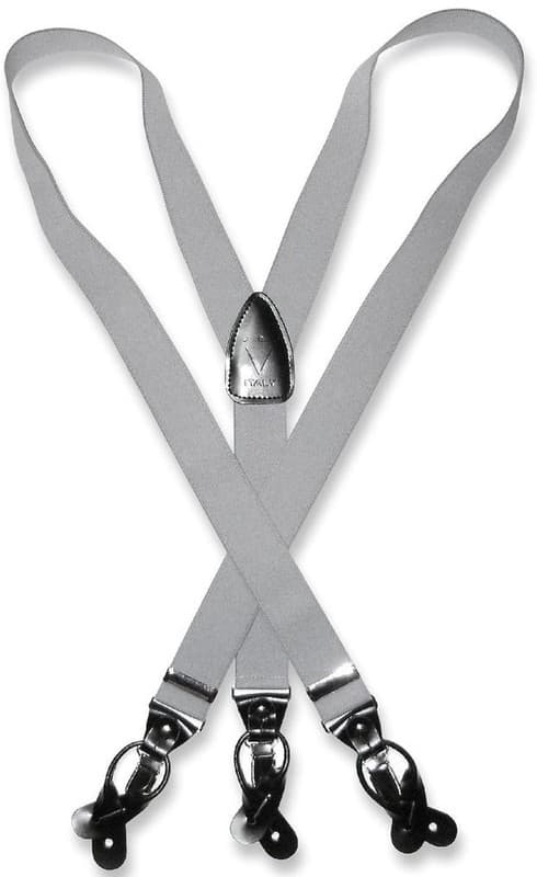 Vesuvio Napoli Men's Silver Grey Suspenders Y-Shape Button and Clip Convertible