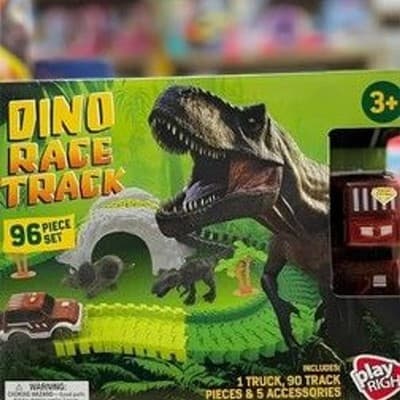 Play Right Dino Race Track 96 Piece Set with Flexible Track and Truck