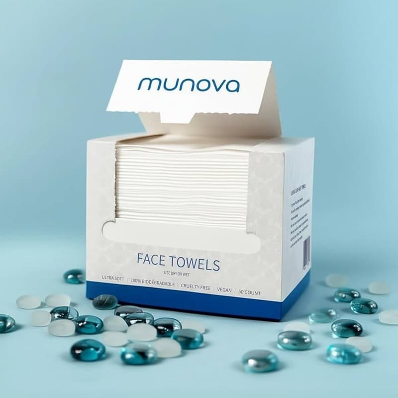 Munova Disposable Face Towels XL, 50 Count Biodegradable Facial Cleansing Wipes