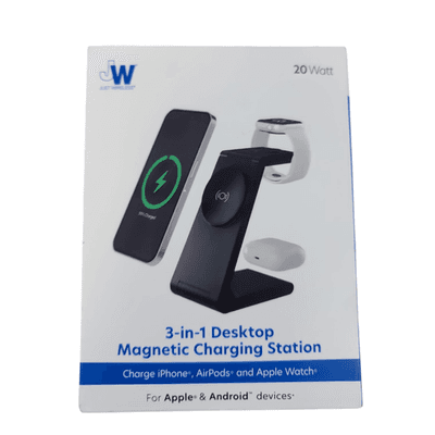 Just Wireless 3-in-1 Desktop Magnetic Charging Station, 20W, Foldable, Black
