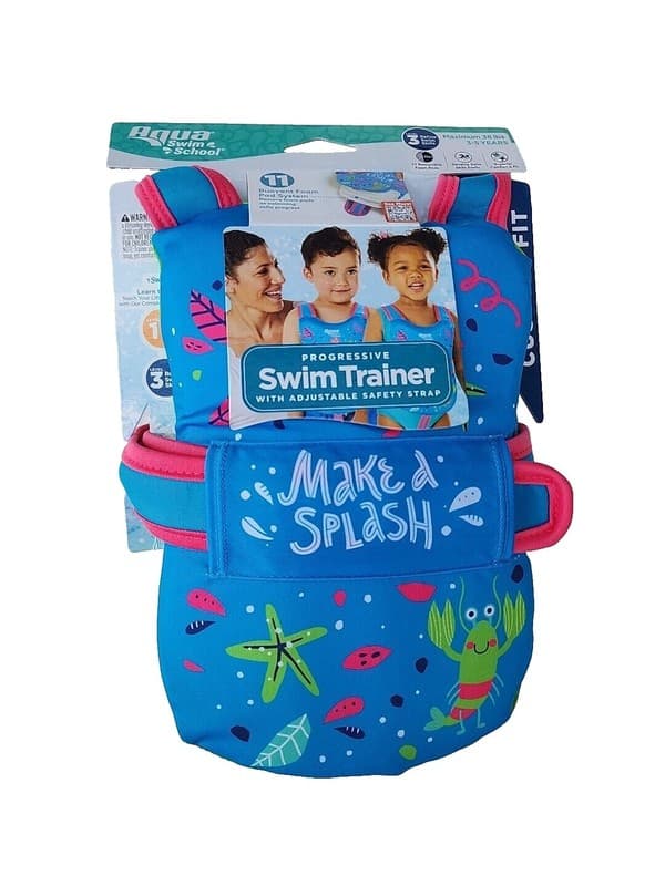 Aqua Swim School Progressive Swim Trainer Vest, 3-5 Years, Max 38 lbs, Blue Sea