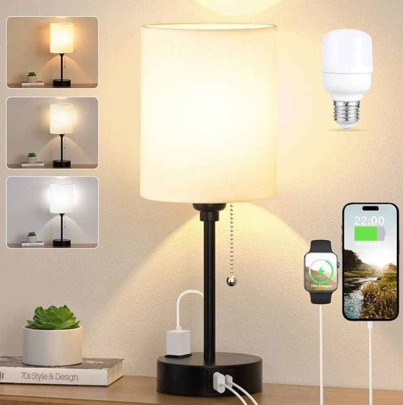 Dicoool Small Bedside Lamps 3 Color Modes - 3000K 4000K 5000K Bedroom Lamps with