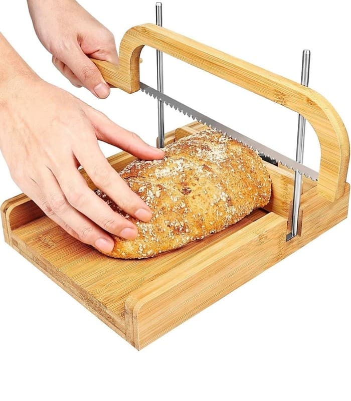 ZONGALL Bamboo Bread Slicer with Adjustable Thickness Guide and Bow Knife Set