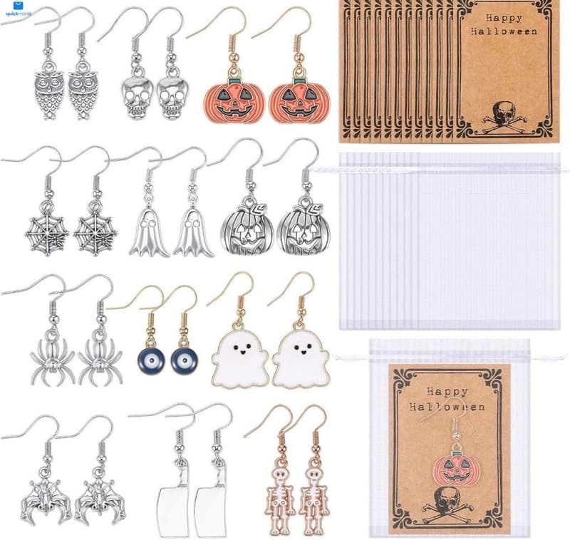24 Pairs Halloween Dangle Earring Set with Gift Bags and Display Cards