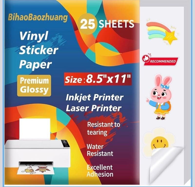 BihaoBaozhuang 25 Sheets Premium Glossy Printable Vinyl Sticker Paper for Inkjet