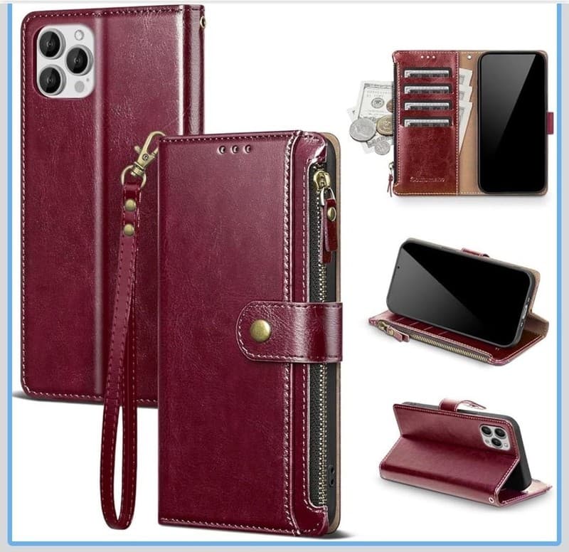 Scutumate RFID Blocking PU Leather Zipper Wallet Case with Card Slots and Wristl