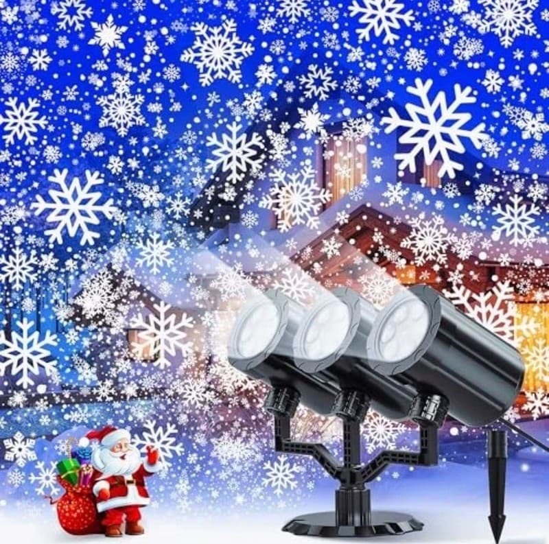 Three-Head Outdoor Christmas Snowflake Projector Light IP65 Waterproof LED Snowf