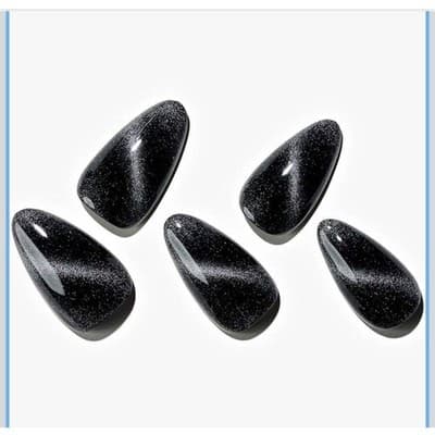 GLAMERMAID Black Cat Eye Handmade Press On Nails Medium Almond