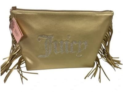 ✨ Juicy Couture Gold Fringe Makeup Pouch – Rhinestone Logo – NWT ✨