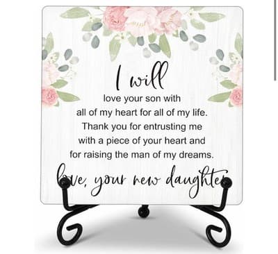 Marriage Blessing Wood Plaque – “I Will Love Your Son” – 5x5 Decor w Iron Stand