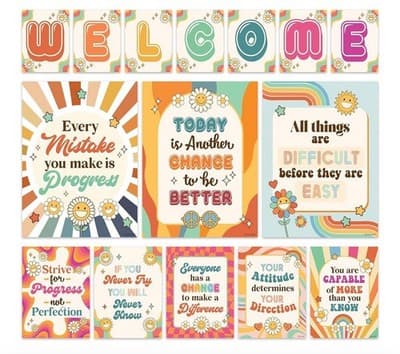 🧡🌈 Decorably Retro Groovy Classroom Poster Set 🌈🧡