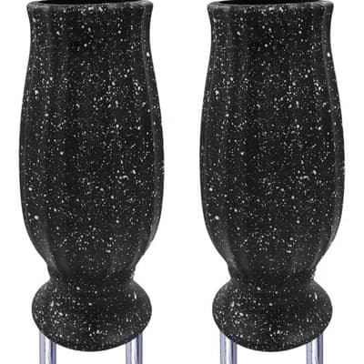 Set of 2 Black Granite Style Plastic Cemetery Vases with Metal Ground Spikes for