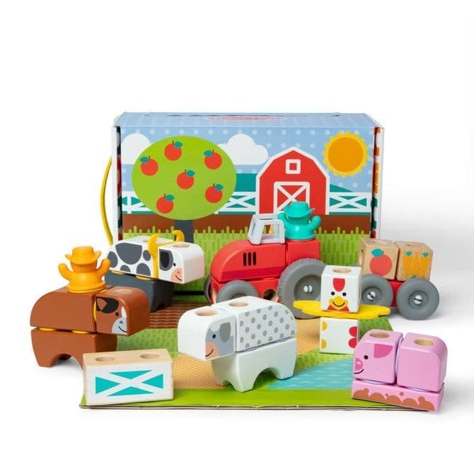 Melissa & Doug Blockables Farm Wooden Building Blocks Play Set (56 Pcs)