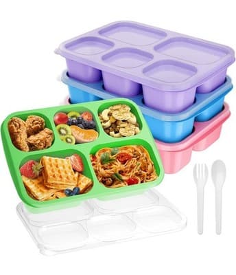 KHOXU Bento Lunch Box – 4 Pack (5-Compartment Containers)