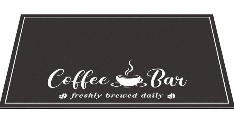 CooRug Absorbent Coffee Bar Mat for Countertop - 12" x 20" Black Rubber Backed D