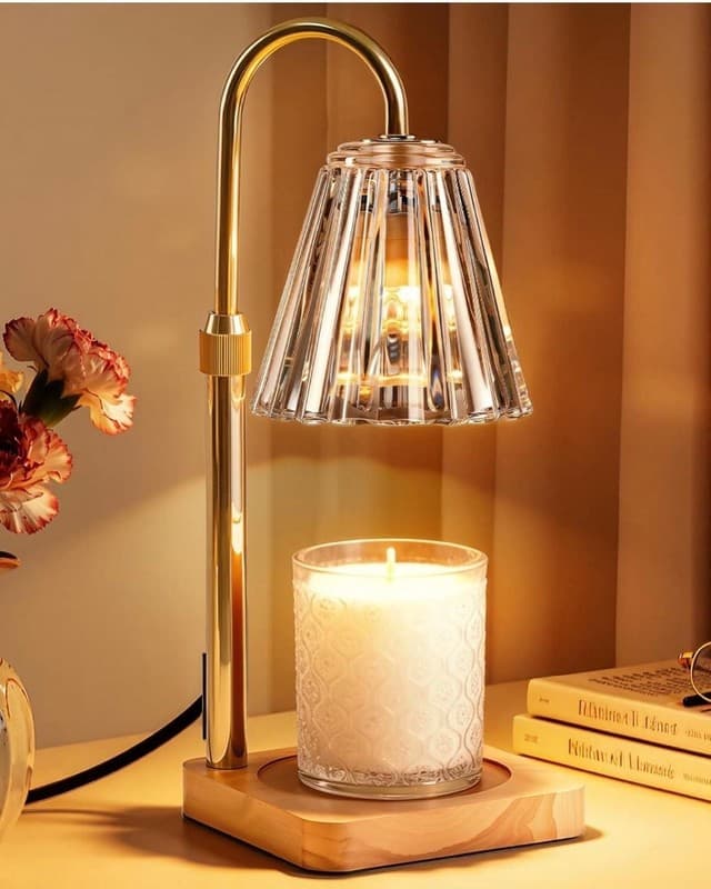 Marycele Adjustable Height Candle Warmer Lamp with Timer and Dimmable Glass Shad