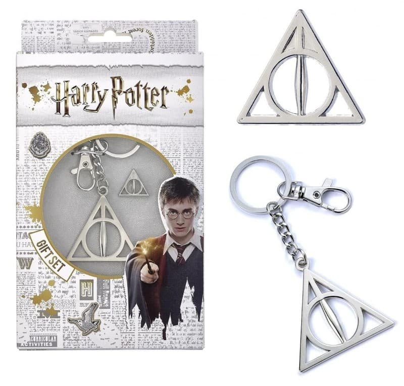 Harry Potter Deathly Hallows Keychain and Pin Gift Set