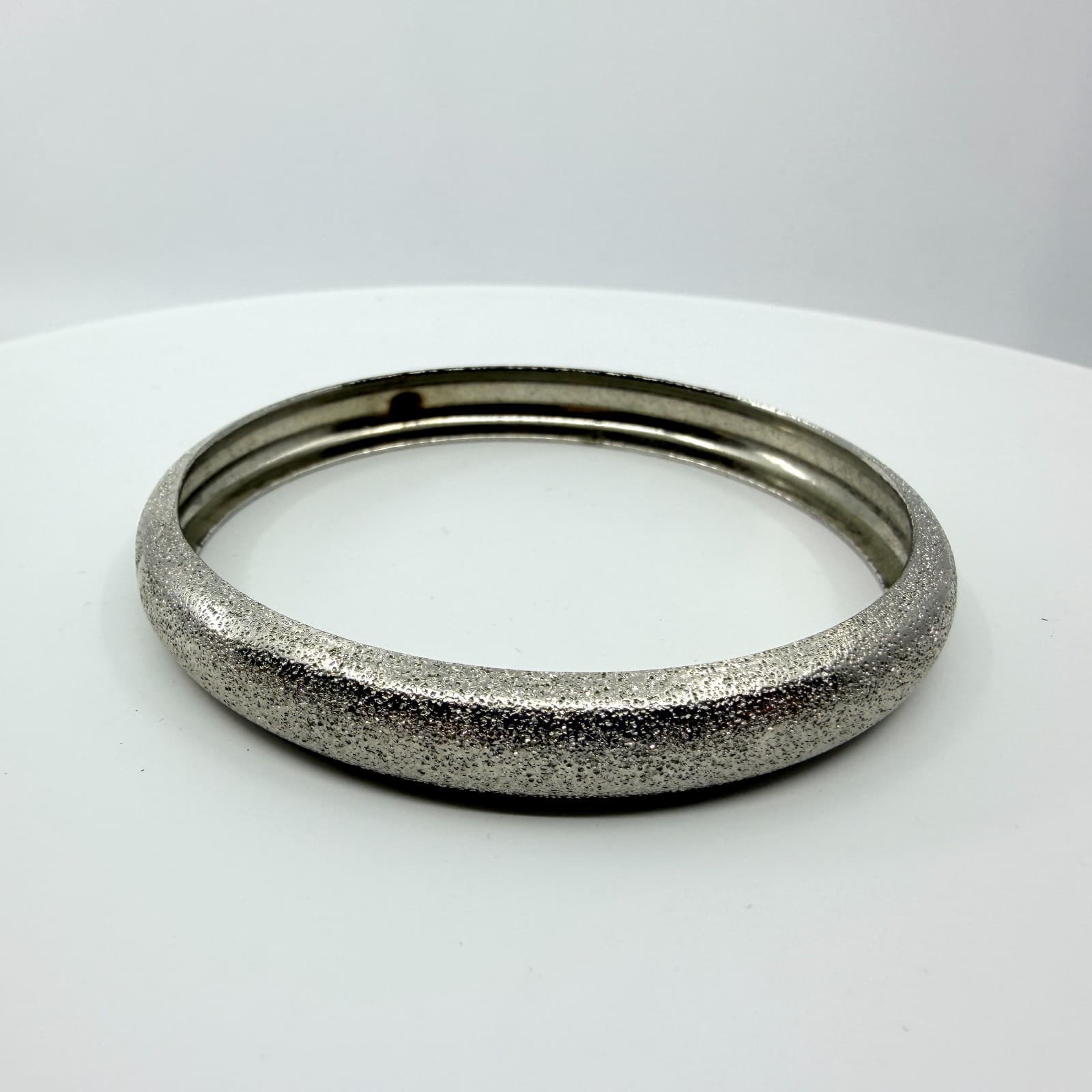 Vintage Y2K Silver Tone Stardust Glitter Textured Bangle Bracelet Stackable