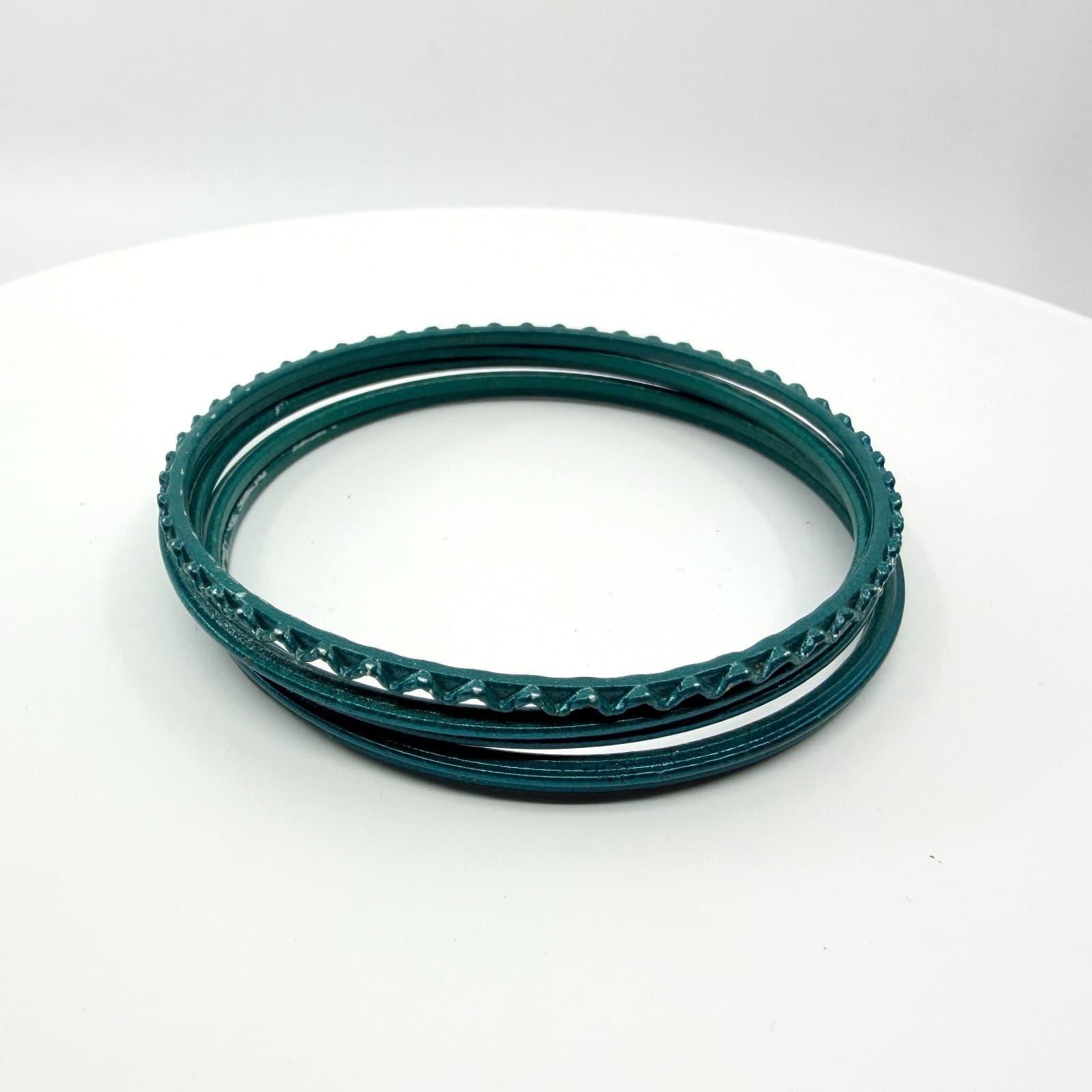 Vintage Y2K Teal Green Metallic Chevron Stacking Bangle Bracelets Set of 5 Boho
