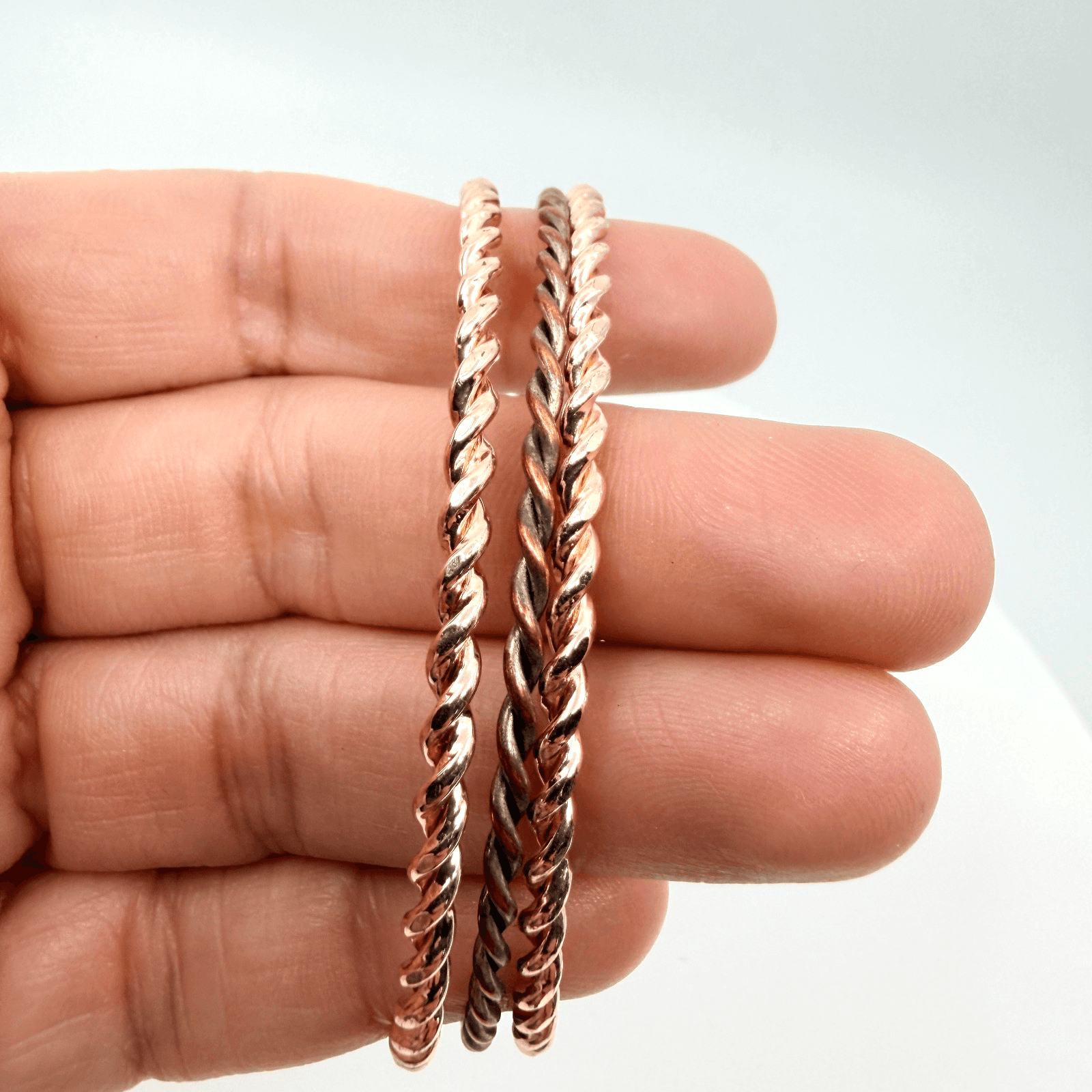 Vintage Rose Gold Tone Mixed Twisted Rope Bangle Bracelets Set of 3 Stacking