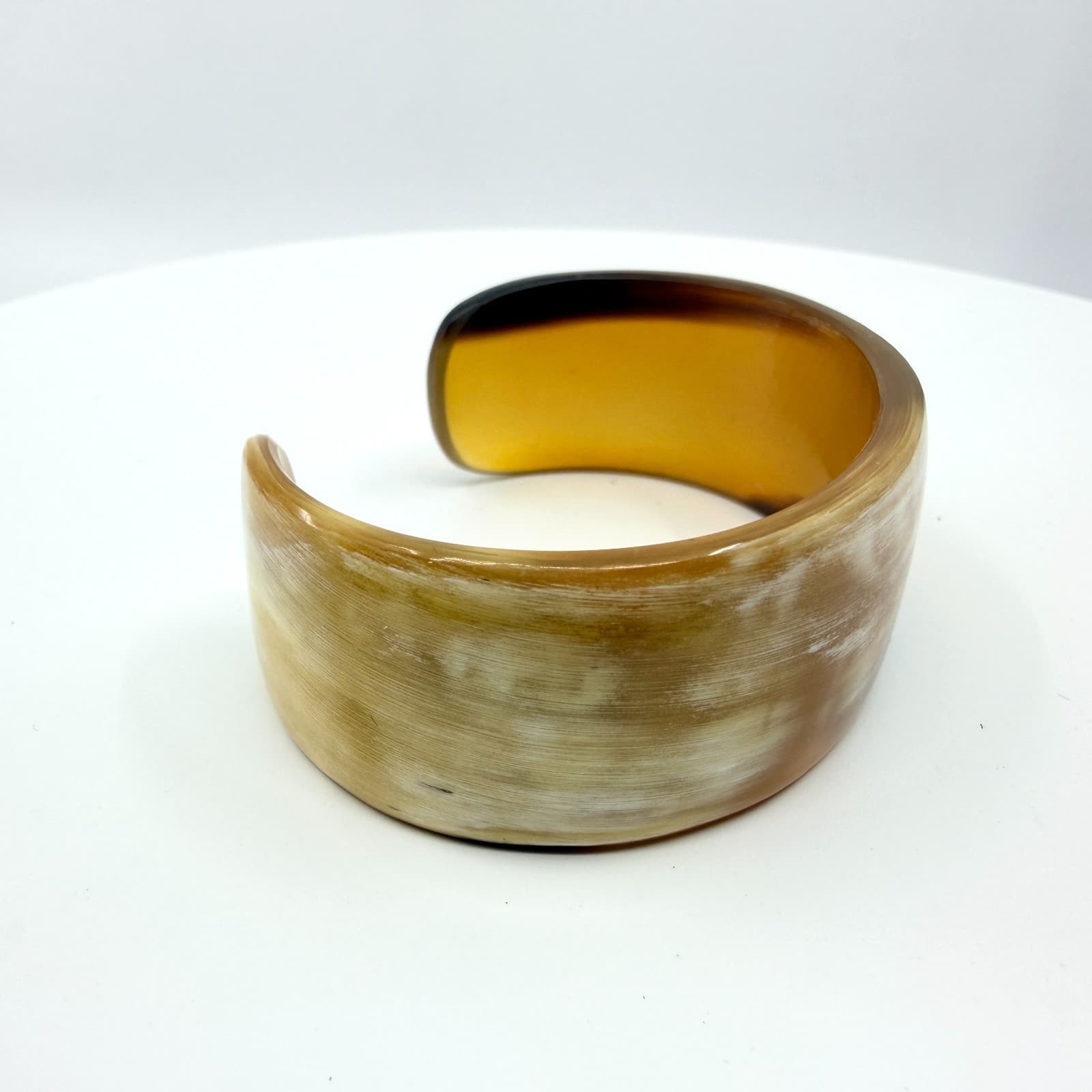 Vintage Natural Horn Cuff Bracelet Boho Chunky Brown Ochre Started Bangle Retro