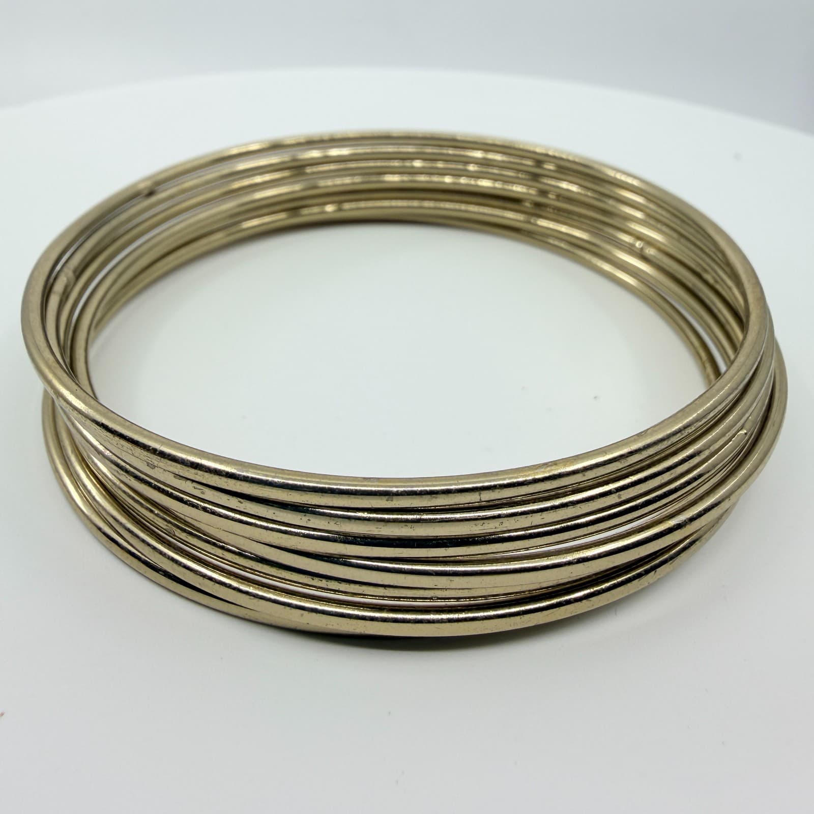 Vintage Gold Tone Skinny Bangle Bracelets Stack Multi Strand High Shine Minimal
