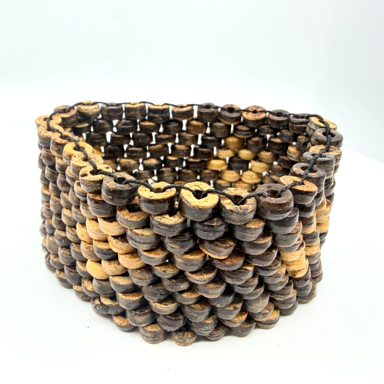 Vintage Boho Wide Coconut Shell Beaded Multi Row Stretch Cuff Bracelet Classic
