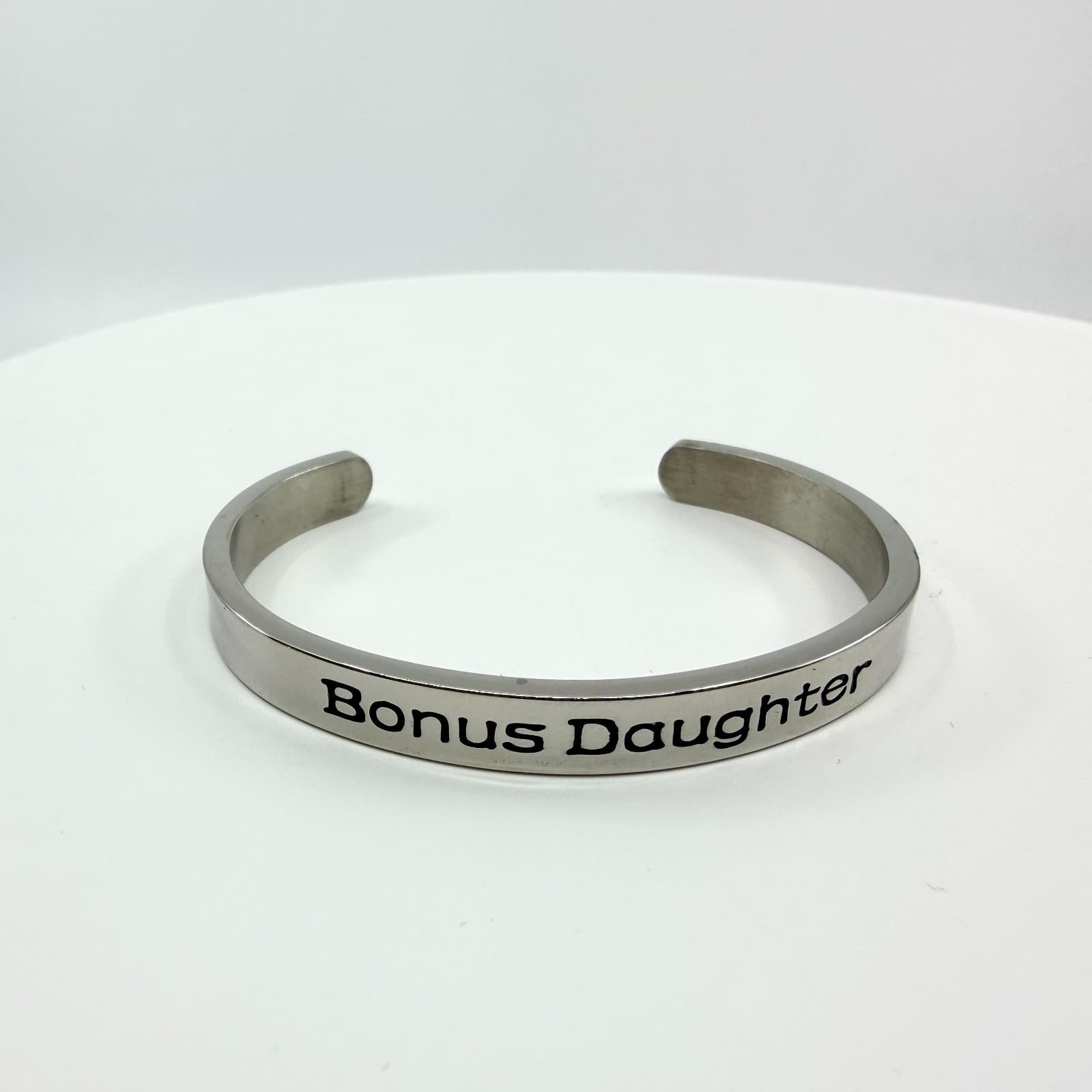 Vintage Silver Tone Bonus Daughter Engraved Message Inspirational Cuff Bracelet