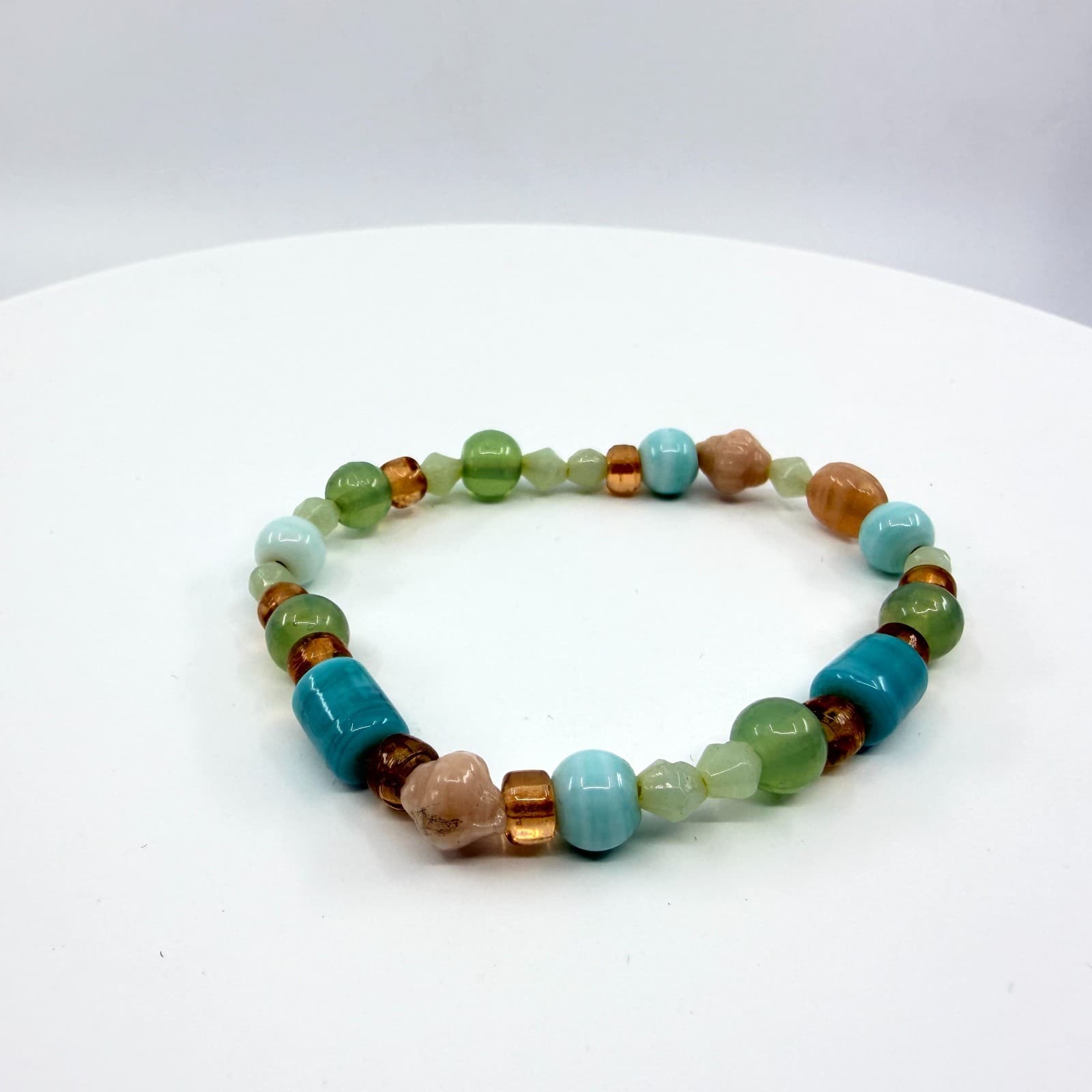 VTG Multi Gemstone Glass Beaded Stretch Bracelet Pastel Aqua Green Bohemian Fun