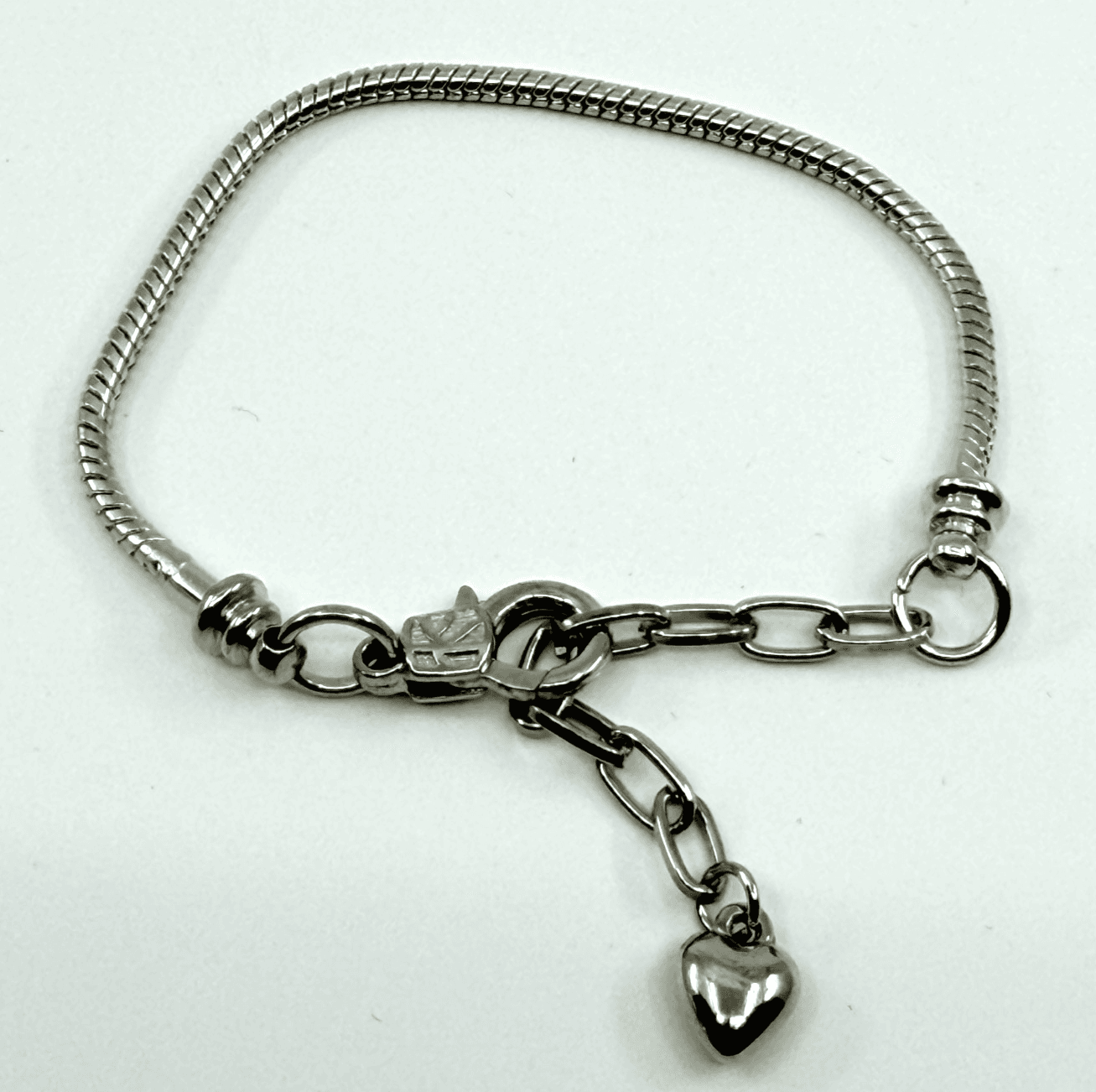 VTG Y2K Brighton Silver Tone Snake Chain Bracelet Adjustable Heart Dangle Charm
