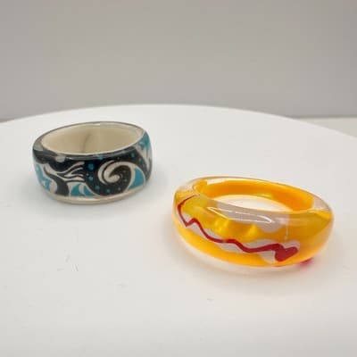 Vintage 90s Boho Swirl Geometric Round Ring Set Women's Classic Jewelry Retro
