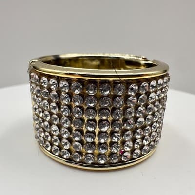 Vintage 80s Gold Tone Rhinestone Adjustable Hinged Ring Holder Jewelry