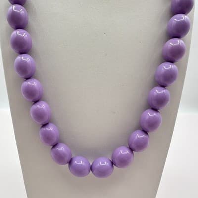 Vintage 90s Purple Lavender Beaded Chunky Necklace Retro Boho Women's Jewlery