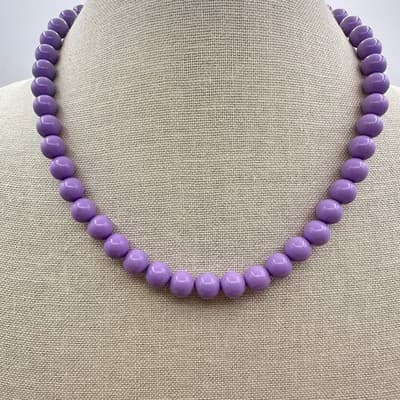 Vintage 90s Chunky Purple Lucite Ball Bead Necklace Statement Costume Jewelry