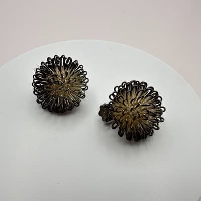 Vintage 80s Silver Tone Wire Loop Orb Earrings Statement Women's Classic Jewelry