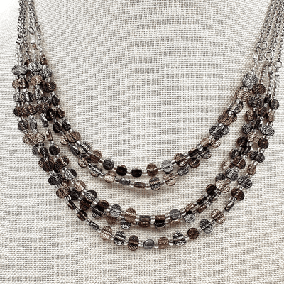 Vintage 90s Multi-Strand Hammered Beaded Necklace Retro Women's Classic Jewelry