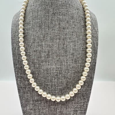 Vintage 90s White Faux Pearl Necklace Statement Women's Classic Jewelry Bib Y2K