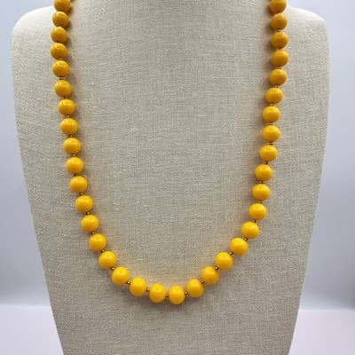 Vintage 80s Yellow Beaded Necklace Chunky Statement Women's Classic Jewelry