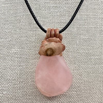 Vintage 90s Pink Rose Quartz Teardrop Raw Stone Pendant Necklace Jewelry Bib Y2K